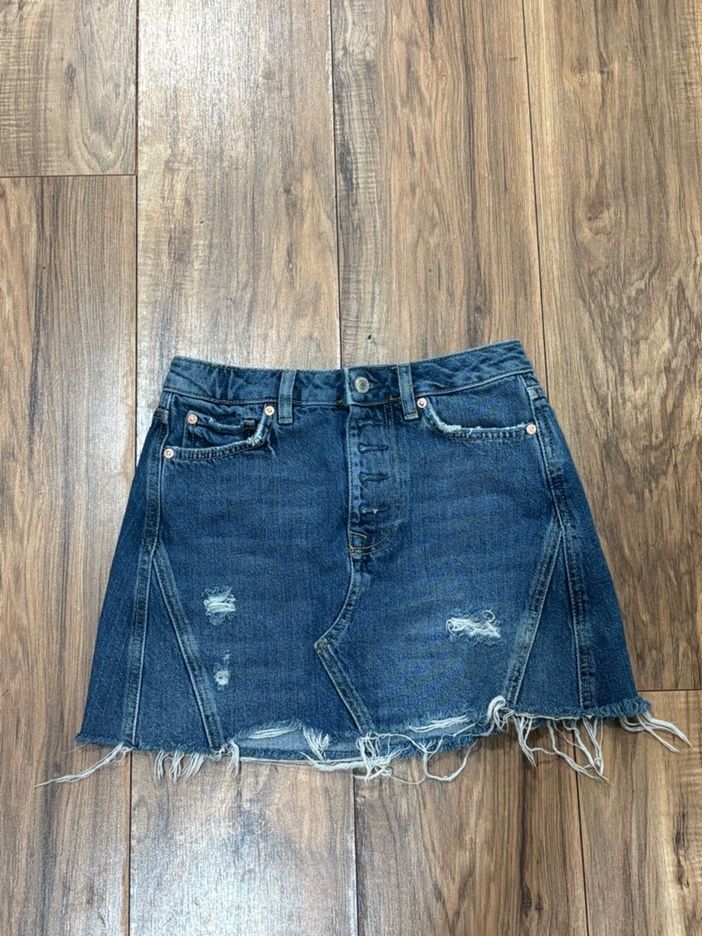 Free People Dark Blue Distressed Denim Mini Skirt